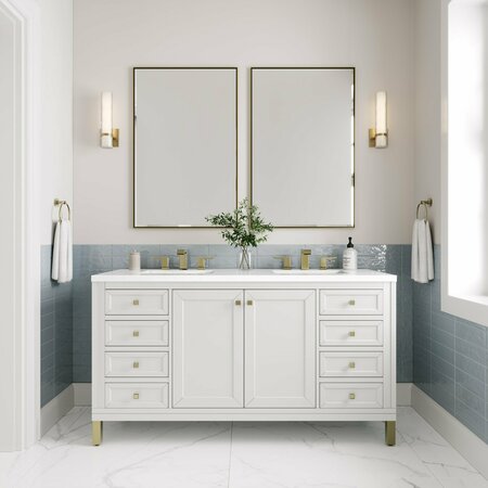 James Martin Vanities Chicago 60in Double Vanity, Glossy White w/ 3 CM White Zeus Top 305-V60D-GW-3WZ